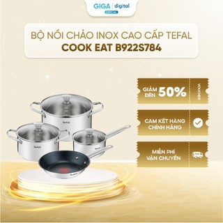 Bộ nồi chảo inox cao cấp tefal cook eat b922s784 - chảo 28 cm, quánh 16cm, nồi inox 20cm, nồi inox 24cm