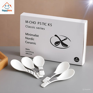  Thìa sứ trắng hoạ tiết vân đá sang trọng muỗng sứ cao cấp kèm hôp tinh tế thiết kế theo phong cách Bắc Âu 