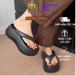  Dép Bánh Mì Đế Cao Dép Tông Đi Biển Xỏ Ngón Đế Cao 7cm Đế EVA Siêu Nhẹ Màu Đen Hồng Trắng Dép Độn Đế YAMI 
