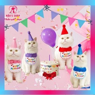 Set phụ kiện mũ và yếm sinh nhật cho thú cưng - phụ kiện xinh xắn cho chó mèo