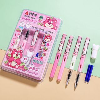  Set Bút Máy Xóa Được Gấu Dâu - CapyBara - Kuromi - Naruto Hoạt Hình Kèm Ống Mực - 2 Bút + 2 Ống Mực 