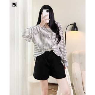 Áo nữ Twentyfive sơ mi kẻ ngang dài tay kèm áo balo trong 5916