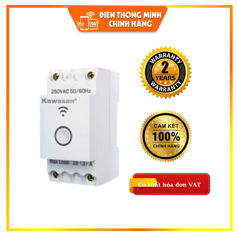 Công tắc thanh ray CB20A-Wifi Kawasan, điều khiển app Tuya/Smart Life, 1000W (có xuất VAT)