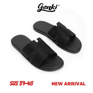 (Size 39 - 50) Dép Quai Ngang Nam Genki Màu Đen Chữ H Đế Cao Su Chống Trơn Trượt