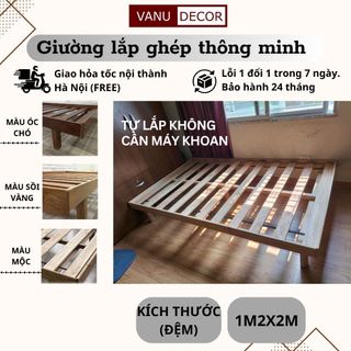Giường Ngủ-Giường Gỗ chân linh hoạt VANU DECOR Tự Tháo Lắp Không Cần Máy Khoan - Kích Thước 1m2x2m