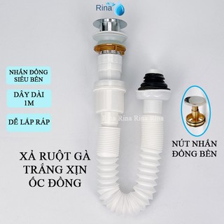 Bộ xả lavabo nhấn ruột gà cao cấp , xả nhấn ruột gà trắng xịn tán đồng, xi phông thoát nước