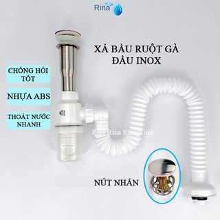Xả bầu ruột gà đầu inox bộ xả lavabo nhấn ruột gà cao cấp