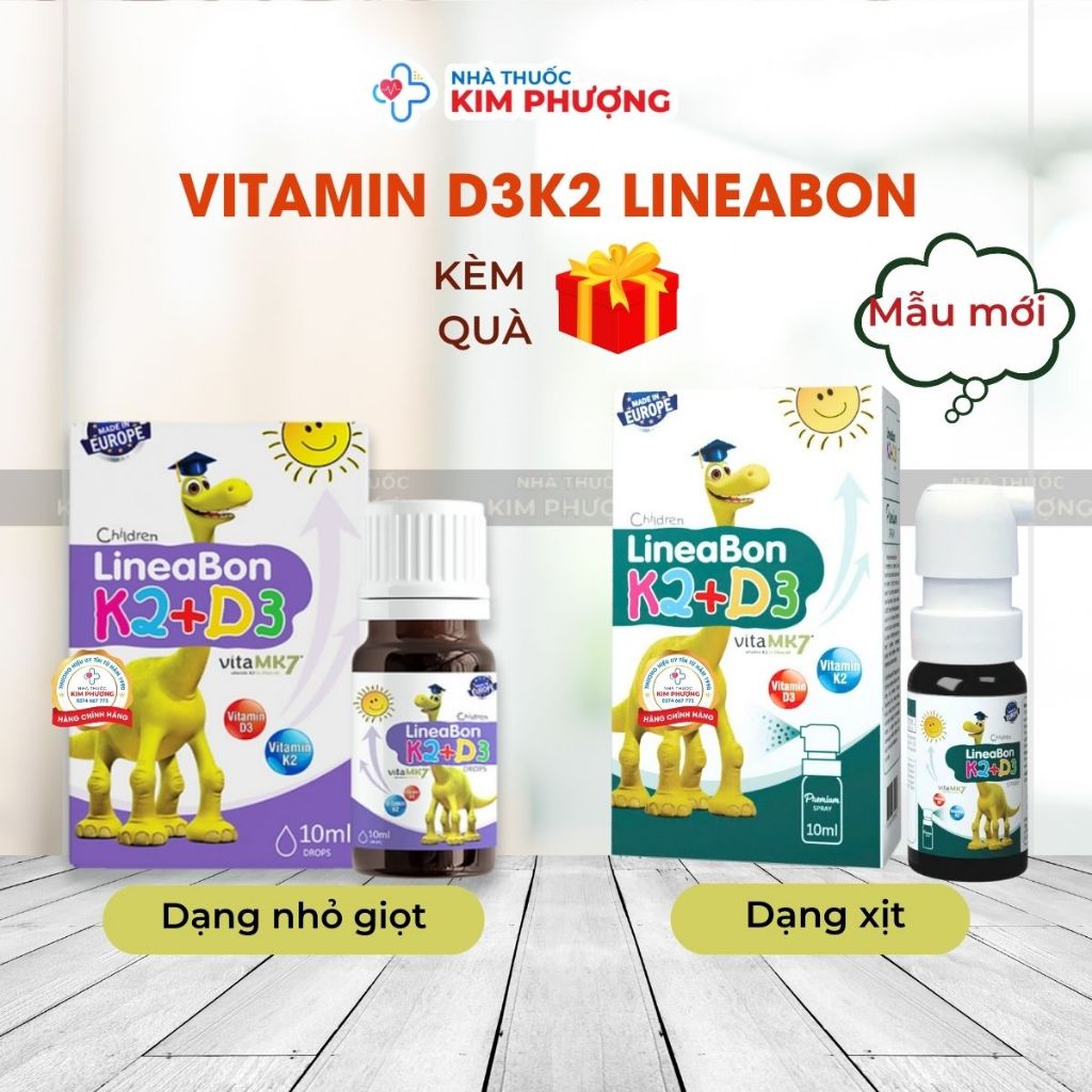 Lineabon d3 k2 Vitamin d3-k2 mk7 Vitamin d3 cho trẻ sơ sinh Canxi d3k2 Lọ 10ml
