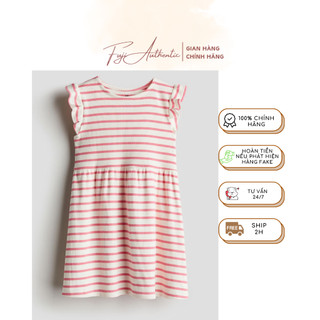 Váy bé gái chính hãng HM đầm cotton tăm kẻ hồng cho bé 6 tháng đến 4 tuổi - FUJI AUTHENTIC