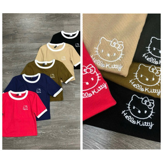 Áo thun gân thêu hello kitty