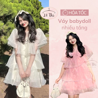 Váy babydoll tiểu thư 3 tầng nơ xinh dáng suông phồng, đầm babydoll ngắn voan 2 lớp ánh kim sang chảnh|Lê Thi Clothing