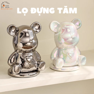 Lọ Đựng Tăm Bearbrick Chất Liệu Gốm Sứ Cao Cấp, Hũ Đựng Tăm Phủ Bóng Sang Trọng Phong Cách Hàn Quốc