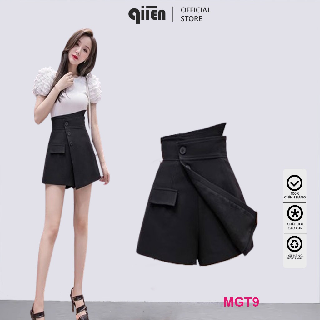 Quần Short Nữ QIIEN Quần Short Cạp Cao Vạt Chéo Phối Cúc Phong Cách Cồng Sở Tinh Tế Lịch Sự MGT9