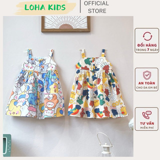 váy 2 dây gấu cute dễ thương,dáng xòe,chất mềm mát cho bé gái,hàng thiết kế,size 8-26kg loha kids