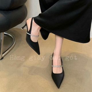 Giày cao gót mũi nhọn gót 7p, cao gót nữ quai đá chất tuyết nhung mã C32c