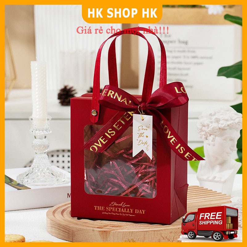 [COMBO 5 CHIẾC] Túi giấy, Hộp Giấy Có Cửa Sổ Mica Trong Suốt, Quai cói, Đựng Hoa, Gấu, Quà...Hộp
