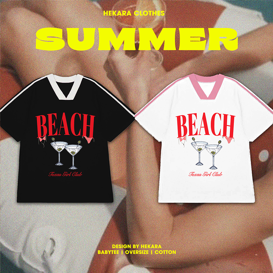 Áo Babytee Beach Vibe Cổ V 100% Cotton Phong Cách Streetwear - Hekara Clothes