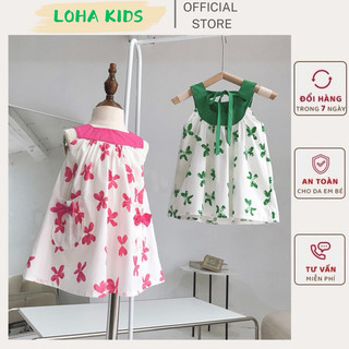Váy 2 dây bản to phối nơ lưng siêu xinh,chất mềm mát cho bé gái, loha kids(5090)