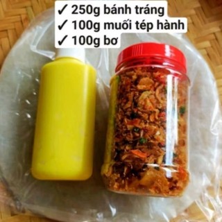 Bánh tráng phơi sương .combo mini 250gam bánh . muối trộn hành phi 100gam . cùng bơ béo 100gam