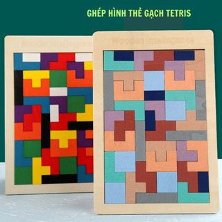 Đồ Chơi Bộ Ghép Hình Thẻ Gạch Tetris, Bảng Xếp Gạch Tetris Montessori Cho Bé Rèn Luyện Trí Não