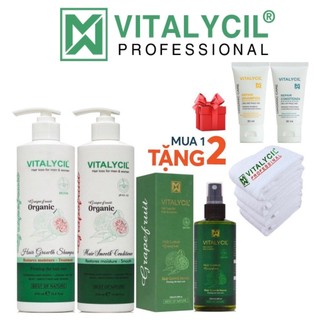 Combo dầu gội xả, xịt Bưởi Biotin phục hồi chống rụng kích mọc tóc Vitalycil Grapefruit 470ML