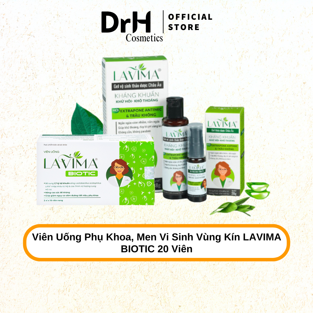 Viên Uống Phụ Khoa, Men Vi Sinh Vùng Kín LAVIMA BIOTIC 20 Viên, Giảm Khí Hư, Ngứa Rát, Ngăn Ngừa Tái