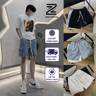 Quần Short đùi Jean Nam form rộng, Quần ngắn cộc bò Túi hộp co dãn 4 chiều trơn thời trang