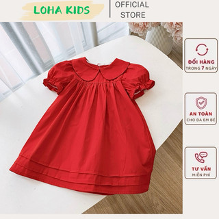 Váy babydoll phối cổ sen chất mềm mát cho bé gái,hàng thiết kế loha kids(2335)