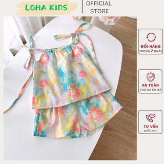 Set bộ áo 2 dây,quần đùi cộc chất thô lụa mềm ,mát cho bé gái,loha kids(N2141)