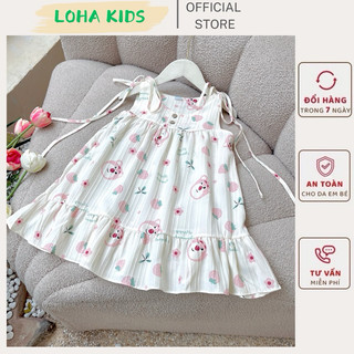 Váy 2 dây họa tiết gấu dâu siêu xinh,chất mềm mát cho bé gái(8-26kg),hàng thiết kế loha kids(5476)