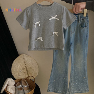 Quần bò ống loe cho bé gái thiết kế đính đá V4 NHẬT HÀ size đại 14 - 45kg