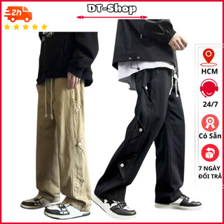 Quần Kaki nam Nữ ống suông rộng 6 nút sườn mặc đi chơi, dạo phố, quan baggy màu kem, đen hottrend hàn quốc 2024 dt_shop