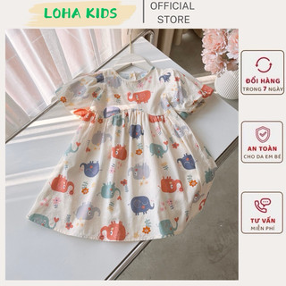 Váy babydoll voi con 2293,tay bồng phối sóng eo,chất thô lụa,hàng thiết kế size 8-26kg bé gái