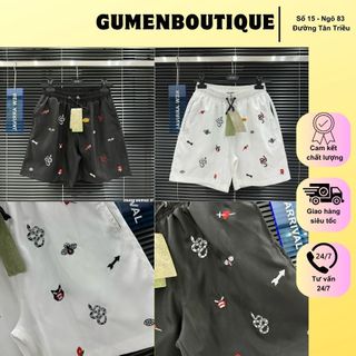 Quần Short Nam Gu Chì Thêu Hình Cực Bắt Mắt - Quần Đùi Nam GC Thêu Họa Tiết Nhỏ Vải Gió Siêu Mát