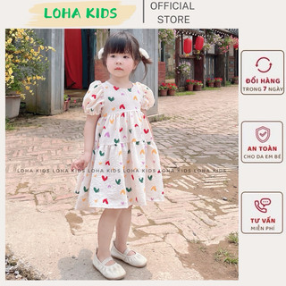 Váy babydoll  dáng xòe bồng bềnh hoạ tiết trái tim  , xinh xắn cho bé gái,hàng thiết kế loha kids(2438)