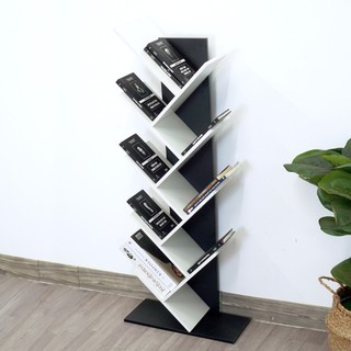 Kệ sách hình xương cá 9 tầng kệ sách gỗ để sàn kèm bàn làm việc - GP03