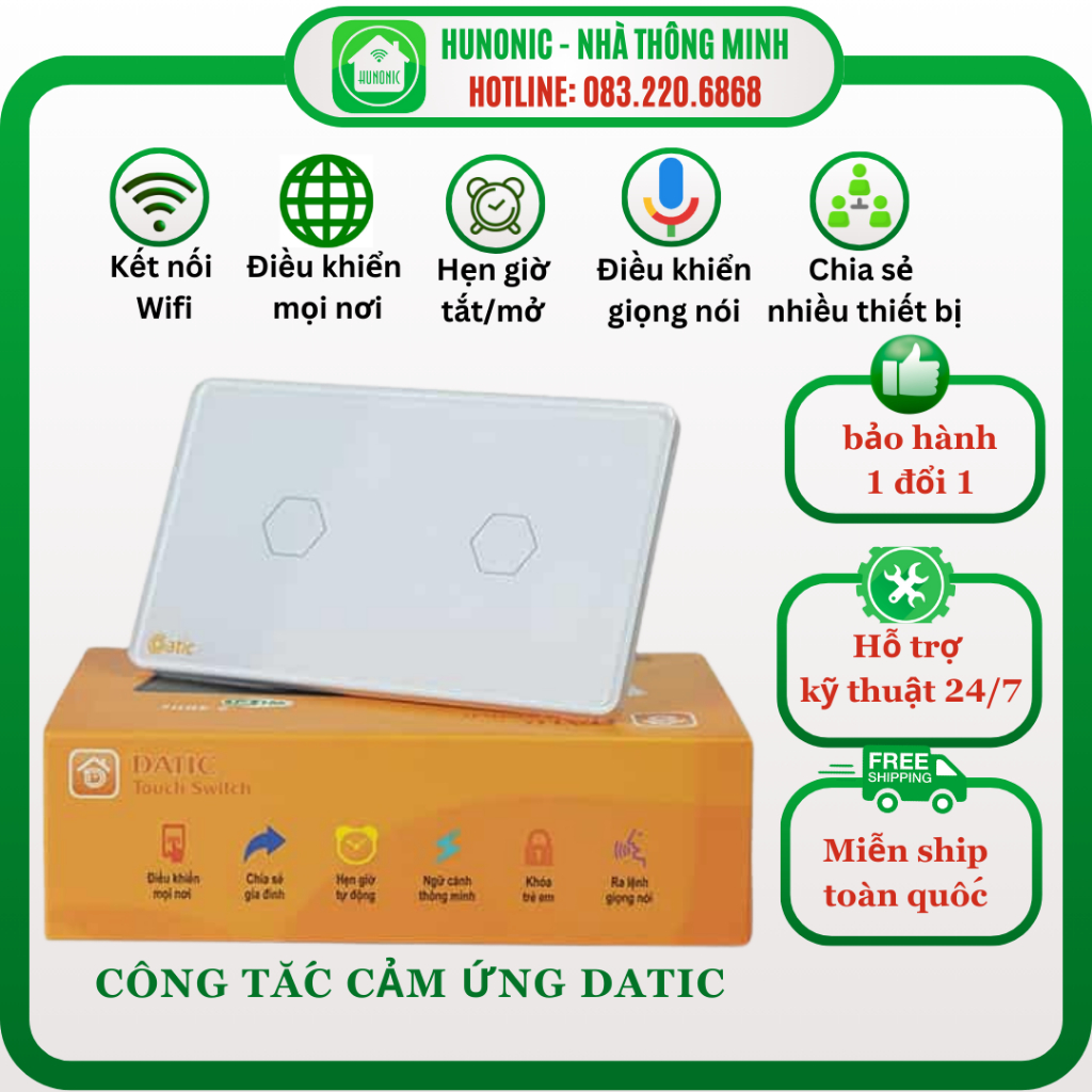 CÔNG TẮC THÔNG MINH DATIC HUNONIC ĐEN/TRẮNG