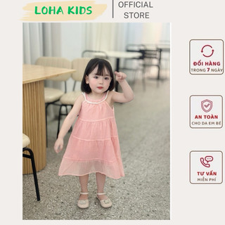 Váy cổ yếm tơ 2 lớp siêu xinh,bên trong lót lụa ,chất mềm mát cho bé gái,hàng thiết kế loha kids(LH03)