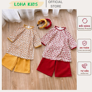 Set Áo dài 2268 cho bé,hàng thiết kế chất nhung mềm,độ dày vừa phải,size từ 8-26kg bé gái