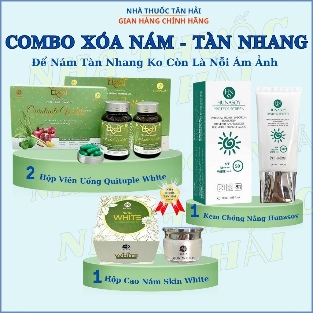 Combo hỗ trợ làm mờ nám sạm tàn nhang HUNA