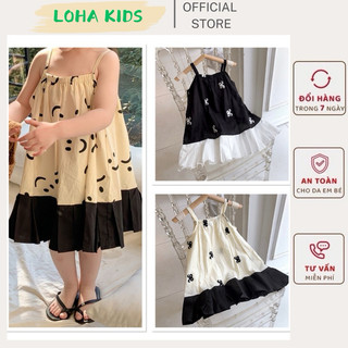 VÁY 2 DÂY MẶT CƯỜI PHỐI ĐUÔI CÁ XẾP LY cho bé ,hàng thêu nổi loại đẹp(5155) loha kids