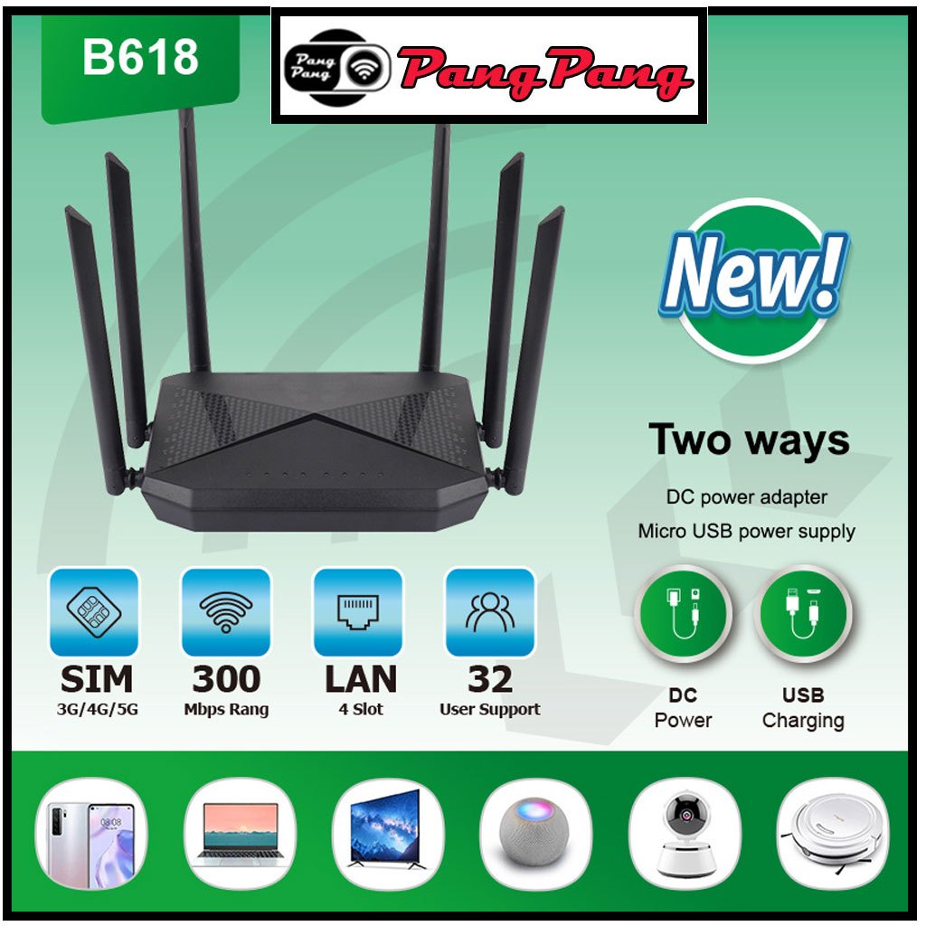 Cục phát wifi từ sim 4G, bộ phát wifi 4G LTE B618 có 4 cổng WAN/LAN, 6 ăngten Siêu Khỏe, phát xa