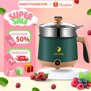 Nồi Lẩu Điện Mini LISHIDAI 2 Tầng Đa Năng Tặng Kèm Giá Hấp INOX Cao Cấp Dung Tích 1.8L Cho 2 Người Ăn