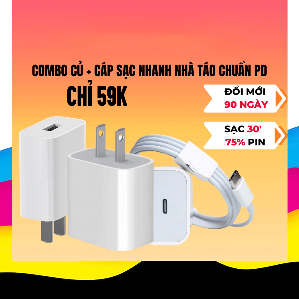 Bộ sạc chuẩn PD cho nhà Táo 20W hỗ trợ sạc nhanh, an toàn, không giật lag khi sạc