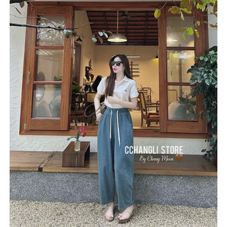Quần jean kẻ cạp chun 2 màu