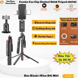 Combo gimbal q02 và tripod p180/185 tự động xoay 360 độ chống rung quay video vlog tiktok livestream selfie hello store