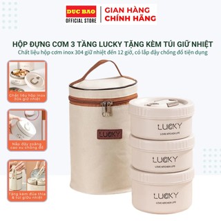 Hộp cơm giữ nhiệt Lucky Hộp đựng cơm văn phòng Tặng Túi, Cà mên giữ nhiệt dùng được trong lò vi sóng