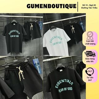 Bộ Quần Áo Nam ESSEN FOG In Chữ Màu Xanh Đơn Giản - Bộ Cộc Tay Nam In Chữ Chất Cotton Hai Màu HotHit