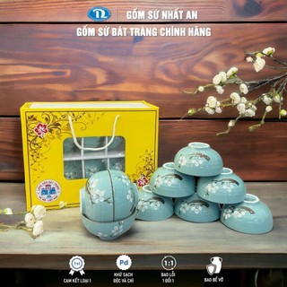 Set chén ăn cơm Bát Tràng, bát cơm men kem vẽ tay gốm sứ cao cấp chính hãng loại 1,quà tặng doanh nghiệp