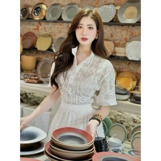 Set váy ren nữ đì o may ch211 i màu trắng sang chảnh